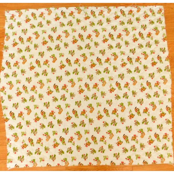 VTG 70s Quilted FABRIC 41x41 Strawberries Critters Squirrels Cotton/Poly Blend - Picture 2 of 9